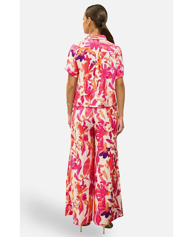 Yumi Women's Abstract Floral Wide Leg Trousers