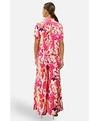 Yumi Women's Abstract Floral Wide Leg Trousers