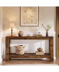 Tribesigns Solid Wood Console Table for Entryway, 63" Farmhouse Slim Sofa Table with 2-Tier Storage Shelf, Rustic Modern Narrow Hall Entry Furniture