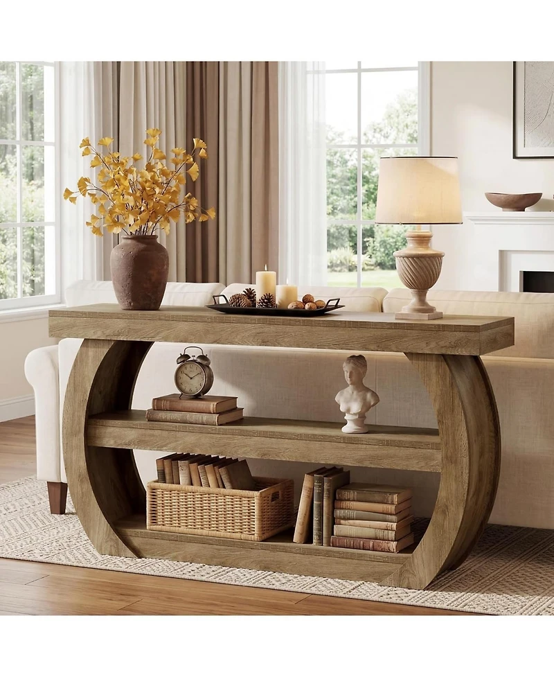 Tribesigns Farmhouse Console Table, 3-Tier Wooden Entryway Table with Storage Shelves, 63-Inch Long Rectangular Sofa Console Behind the Couch