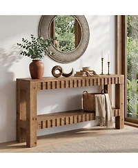 Tribesigns Solid Wood Console Table, 63" Farmhouse Long Entryway Table with Storage, 2-Tier Rectangular Narrow Sofa Table Behind Couch