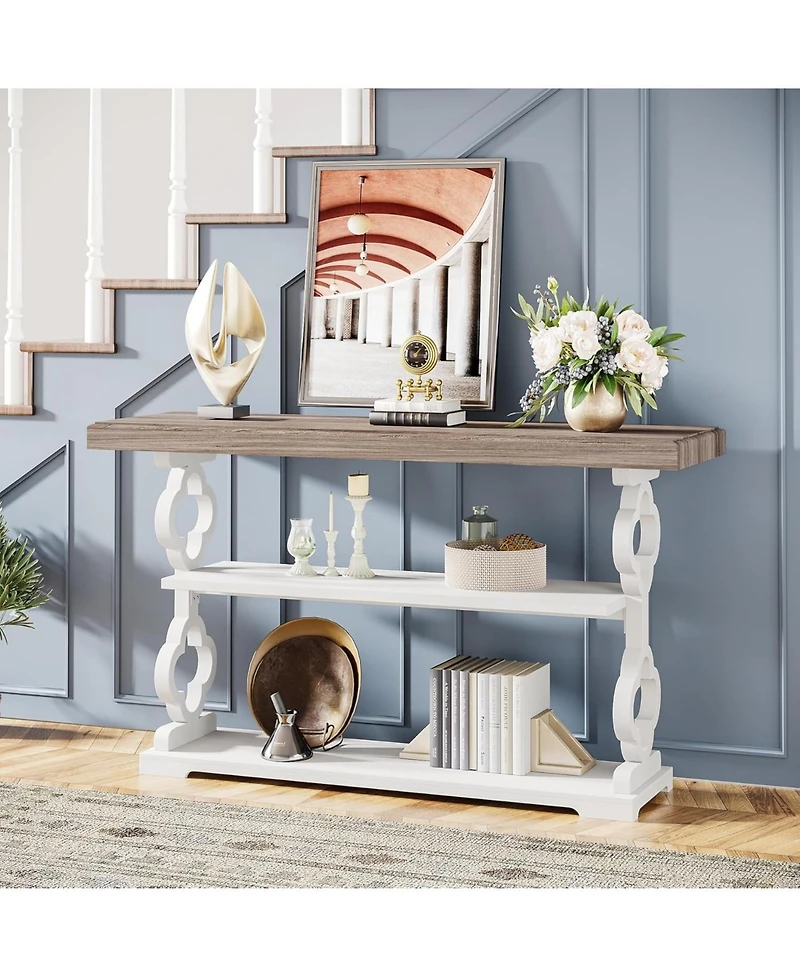 Tribesigns 55'' Long Console Table, 3 Tier Wood Accent Entry Table, Farmhouse Sofa Table with Storage Shelves