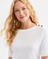 Style & Co Women's Pima Cotton Boat-Neck Elbow Sleeve Top, Macy's Exclusive