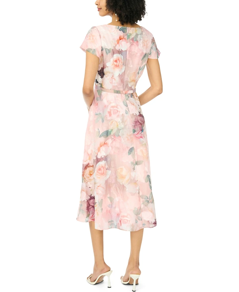 Msk Women's Flutter-Sleeve V-Neck Fit & Flare Dress