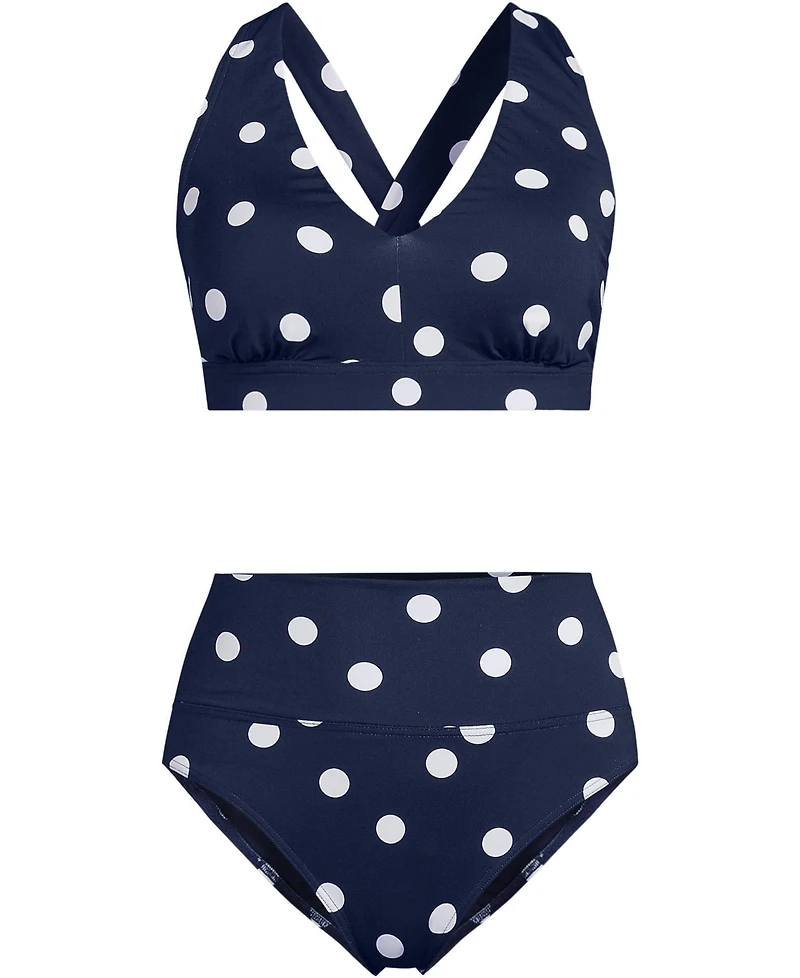 Lands' End Women's V-Neck Bikini and High Waisted Bottom Swimsuit Set