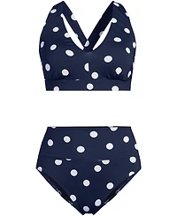 Lands' End Women's V-Neck Bikini and High Waisted Bottom Swimsuit Set
