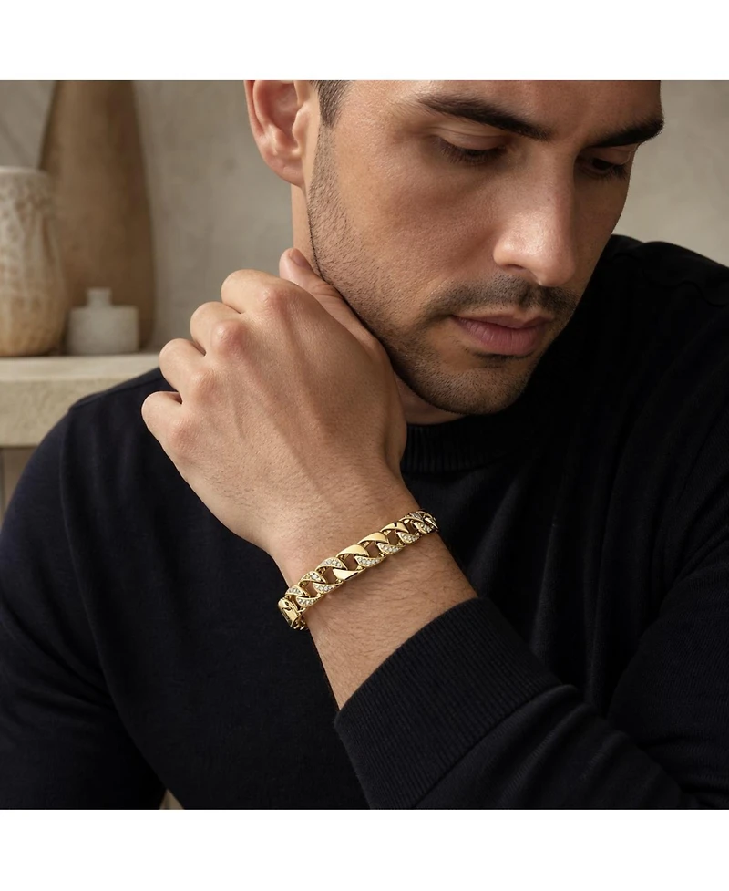 Men's Sterling Silver Iced Out Cubic Zirconia Miami Cuban Chain Bracelet