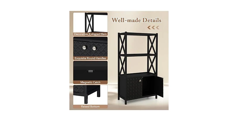 Volenca Bathroom Storage Cabinet with Open Shelves and Double Doors