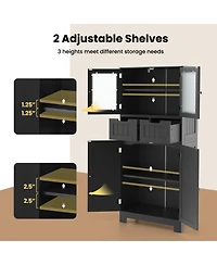 sumyeg 4-Door Freestanding Bathroom Floor Storage Cabinet with Drawers and Glass Doors
