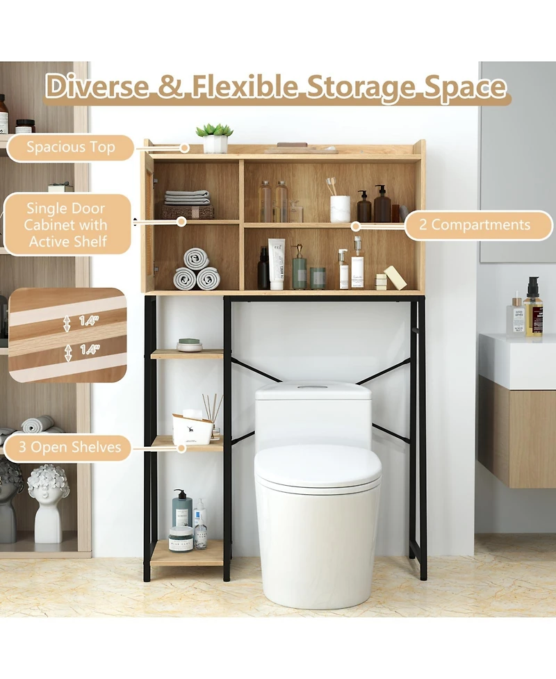 sumyeg Over The bath fixture Storage Cabinet with Rattan Door and Open Storage Shelves