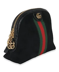 Pre-Owned Gucci Black Suede Patent Web Small Ophidia Dome Bag
