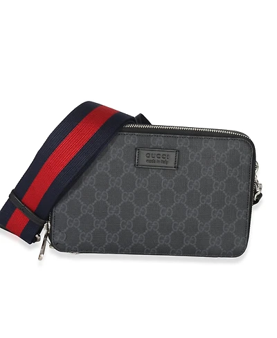 Pre-Owned Gucci Black Gg Supreme Canvas Web Small Crossbody Bag