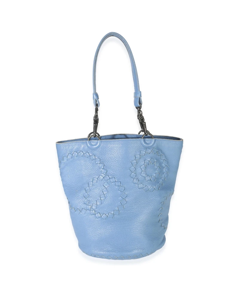 Pre-Owned Bottega Veneta Blue Intrecciato Trimmed Cervo Small Bucket Bag
