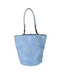 Pre-Owned Bottega Veneta Blue Intrecciato Trimmed Cervo Small Bucket Bag