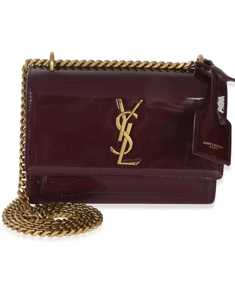 Pre-Owned Saint Laurent Red Wine Patent Monogram Small Sunset Bag