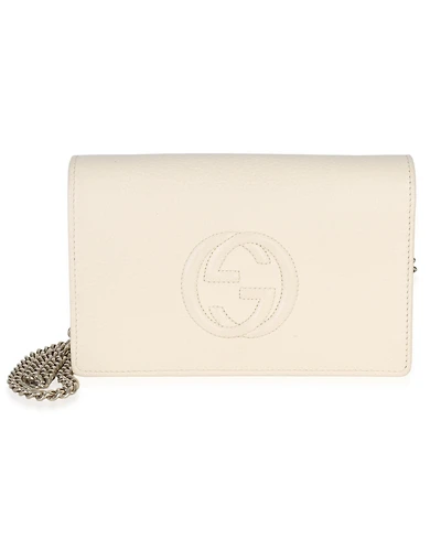 Pre-Owned Gucci Cream Pebbled Calfskin Soho Wallet On Chain
