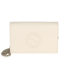 Pre-Owned Gucci Cream Pebbled Calfskin Soho Wallet On Chain