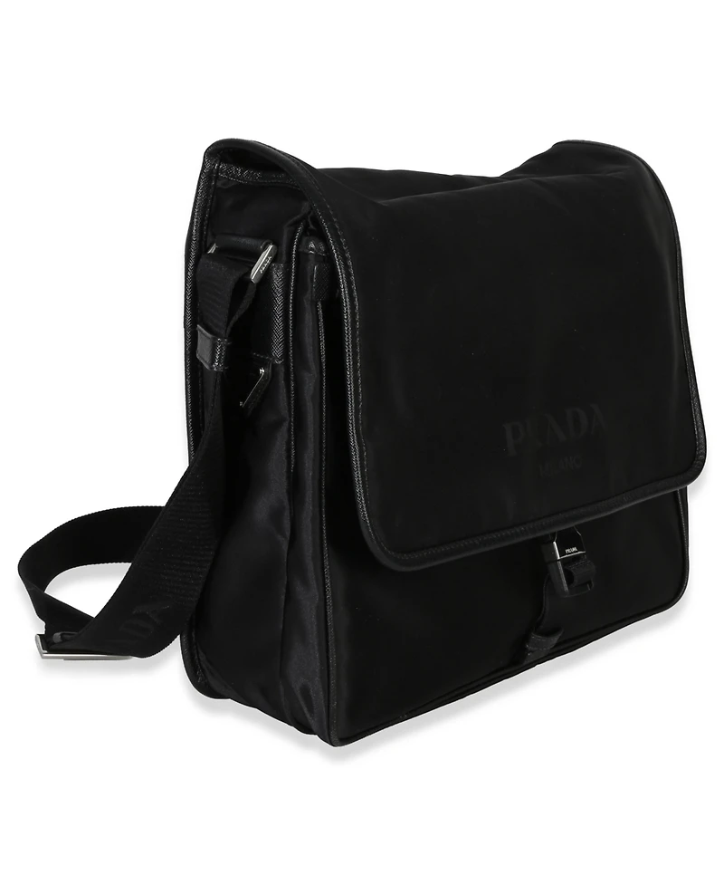 Pre-Owned Prada Black Nylon Saffiano Logo Buckle Messenger Bag