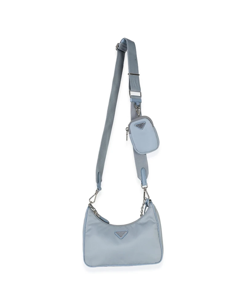 Pre-Owned Prada Blue Nylon Saffiano Leather Re-Edition 2005