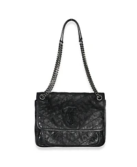 Pre-Owned Saint Laurent Black Crinkled Calfskin Matelasse Medium Niki Chain Satchel