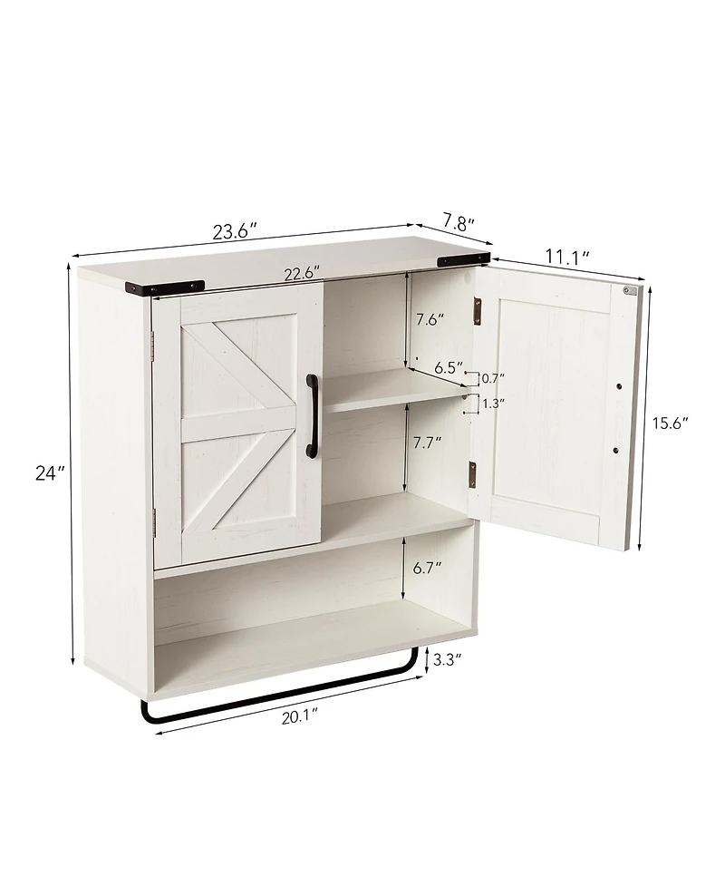 Busdays 24 Inch Farmhouse Over The Toilet Cabinet with Adjustable Shelf and Metal Towel Bar Wall Mounted Bathroom Storage