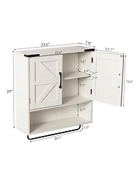 Busdays 24 Inch Farmhouse Over The Toilet Cabinet with Adjustable Shelf and Metal Towel Bar Wall Mounted Bathroom Storage