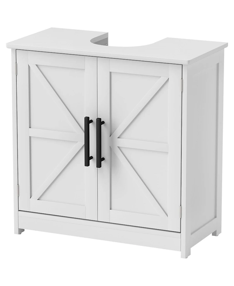 Busdays Farmhouse Pedestal Sink Storage Cabinet with 2 Barn Doors and Adjustable Shelf for Bathroom