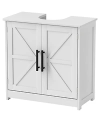 Busdays Farmhouse Pedestal Sink Storage Cabinet with 2 Barn Doors and Adjustable Shelf for Bathroom