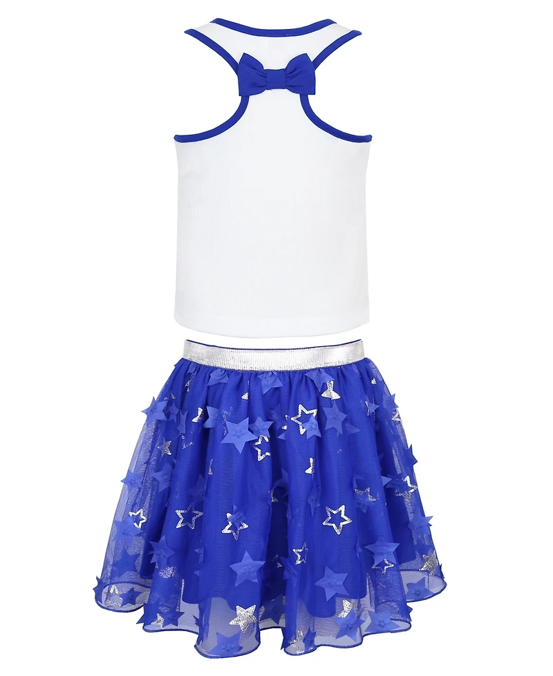 Pink & Violet Girls' 2T-6X Glitter Ice Cream Graphic Tank Top, Star Tulle Skirt and Purse, 3-Piece Set