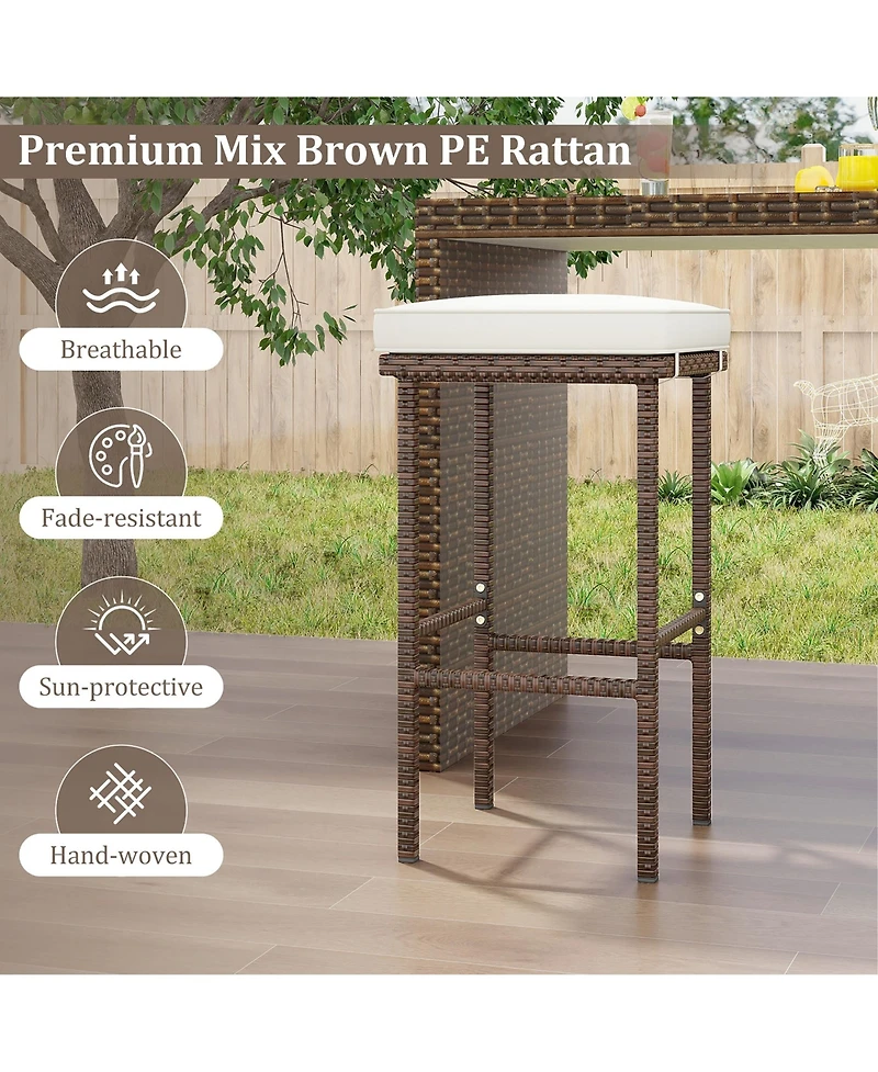 Gymax Set of 4 Wicker Bar Stools with Removable Seat Cushions Footrest