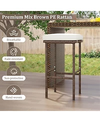 Gymax Set of 4 Wicker Bar Stools with Removable Seat Cushions Footrest