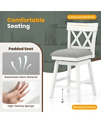 Gymax 26 Inch Set of 2 Bar Stool Wooden Chair Contoured Backrest Swivel Padded Seat