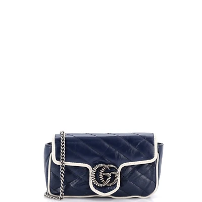 Pre-Owned Gucci Super Mini Gg Marmont Flap Bag Diagonal Quilted Leather