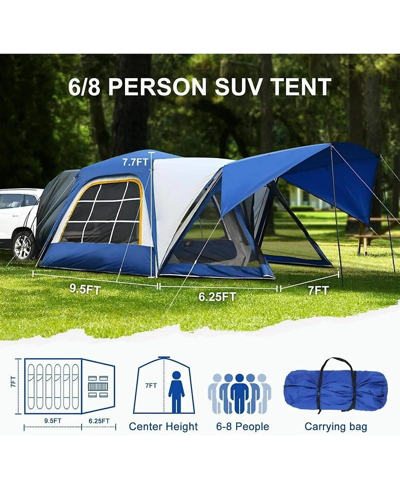 Aboron 6-8 Person Suv Tailgate Tent - Waterproof Camping with Rainfly and Awning, Large 15.6' x 10' 7.5' Design