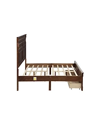 Clihome Queen Bed with Tall-Panel Headboard and Footboard, 2 Storage Drawers, Built-in Led Lights