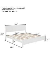 Clihome King Size Bed with Tall-Panel Headboard and Footboard, Built-in Led Lights, Usb Charging Station