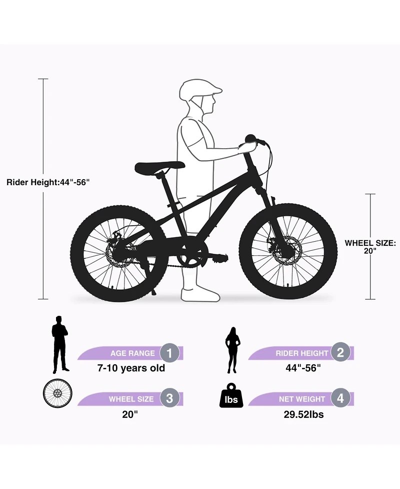 ECHTPeak 20 Inch Kids Mountain Bike, with Dual Disc Brakes, for Boys Girls Ages 7-10 Years, Steel Frame, Adjustable Seat and Handlebar