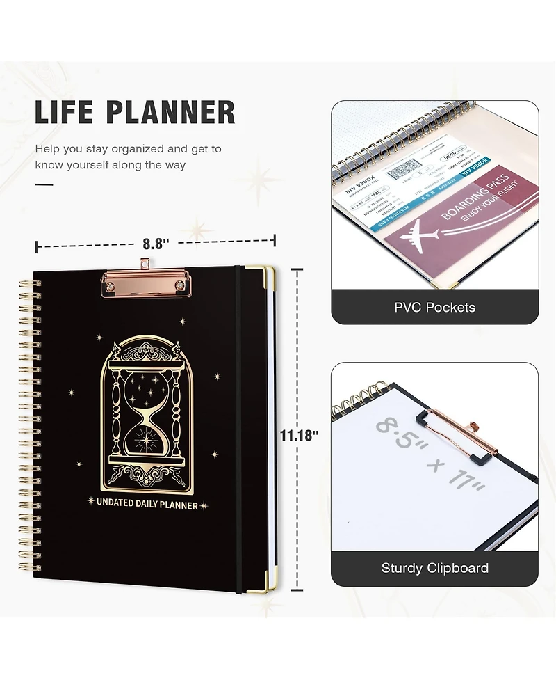 Gnuadz Spiral Planner Undated Daily Weekly Monthly Hourly Work Hardcover