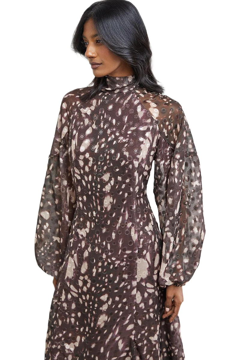 Warehouse Women's Paisley Burnout Spot Godet Midi Dress