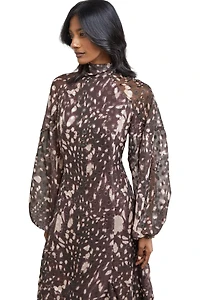 Warehouse Women's Paisley Burnout Spot Godet Midi Dress