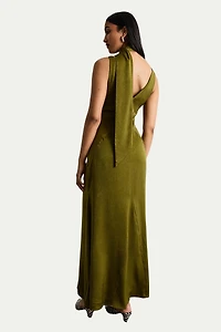Warehouse Women's Plain Scarf Detail Tie Neck Maxi Dress