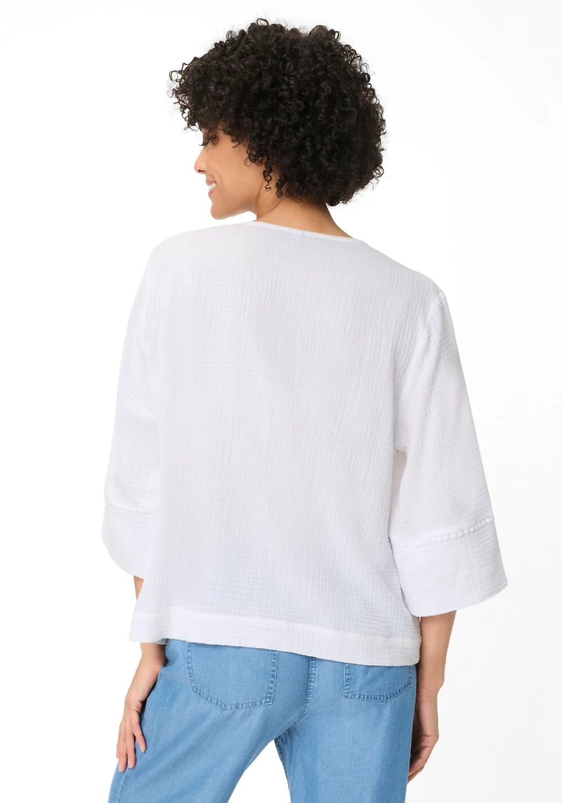 Olsen Women's Embroidered Waffle Tunic Blouse