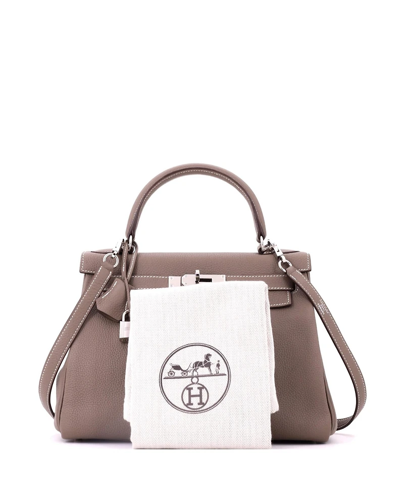 Pre-Owned HERMES Kelly Handbag Grey Togo with Palladium Hardware