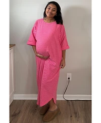 Pinkblush Women's Maternity Fuchsia Striped Terry Maxi Dress