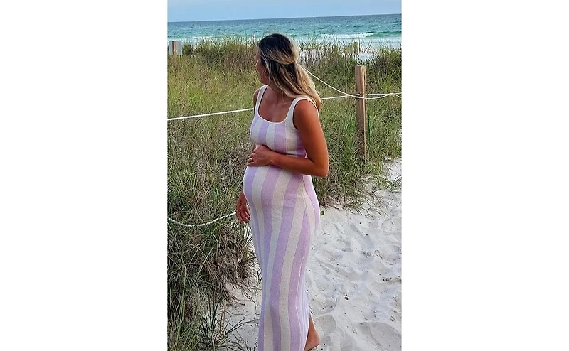 Pinkblush Maternity Pink Striped Terry Knit Sleeveless Midi Dress