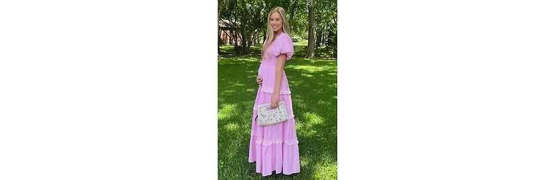 Pinkblush Maternity Pink Smocked Ruffle Tiered Puff Sleeve Maxi Dress