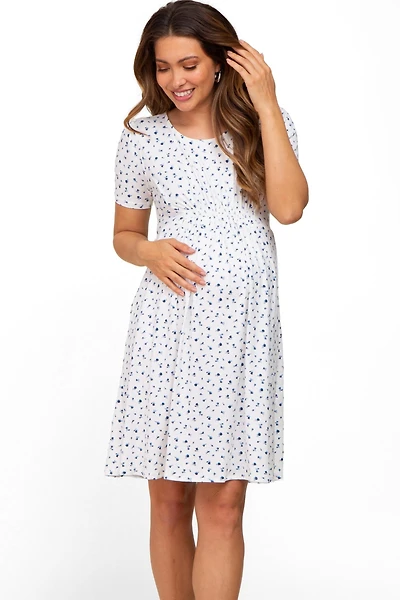 Pinkblush Maternity Navy Floral Smocked Short Sleeve Dress