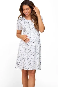 Pinkblush Maternity Navy Floral Smocked Short Sleeve Dress