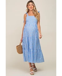 Pinkblush Maternity Blue Checkered Sleeveless Tiered Maxi Dress