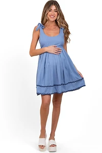 Pinkblush Maternity Blue Shoulder Bow Tie Pleated Mini Dress
